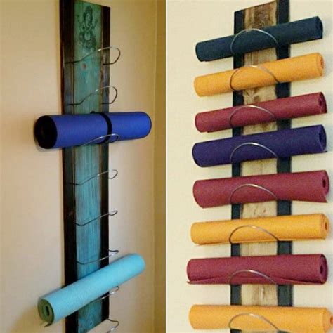 yoga mat storage wall|wall mounted yoga mat holder.